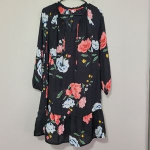 Old Navy Black & Pink Floral Ruffle Midi Dress